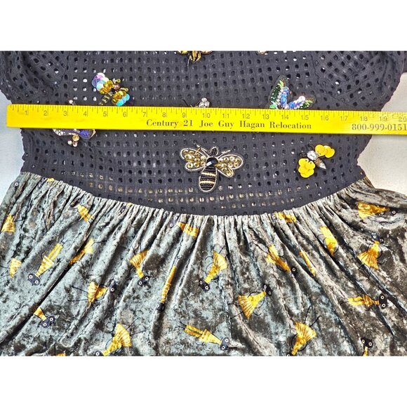 Adore Black Crochet & Velvet Top With Embellished Flared Sleeves L - Picture 8 of 12